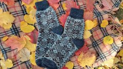 Вовняні шкарпетки чоловічі зимові теплі високі ЛЕО Орнамент з овечої вовни коричневі з чорним, Синий