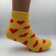 Шкарпетки жіночі теплі махра-травичка середньої довжини зимові яскраві жовті сердечка, Жовтий