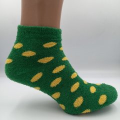 Шкарпетки жіночі теплі махра-травичка середньої довжини зимові яскраві зелені горошок, Зелений