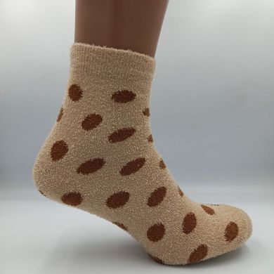 Шкарпетки жіночі теплі махра-травичка середньої довжини зимові яскраві горошок тілесні, Бежевий