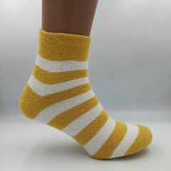 Шкарпетки жіночі теплі махра-травичка середньої довжини зимові яскраві смужка біло-жовта, Жовтий