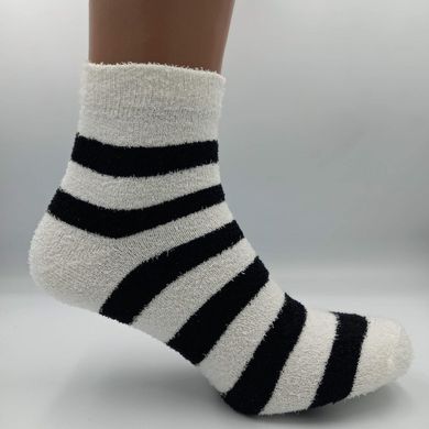 Шкарпетки жіночі теплі махра-травичка середньої довжини зимові смужка чорно-біла, Білий
