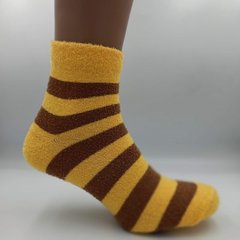 Носки женские теплые махра-травка средней длины зимние яркие полоска желто-коричневая