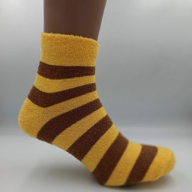 Носки женские теплые махра-травка средней длины зимние яркие полоска желто-коричневая