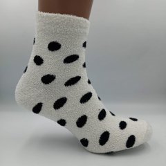 Шкарпетки жіночі теплі махра-травичка середньої довжини зимові яскраві горошок чорний, Білий