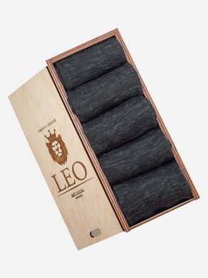 Подарочный набор махровых мужских носков в деревянной шкатулке Лео Лайкра Меланж, Хаки 5 пар. 40-42 размер
