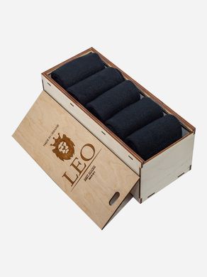 Подарунковий набір чоловічих вовняних шкарпеток у дерев'яній скриньці Лео BLACK 5 пар. носки на подарунок, Черный