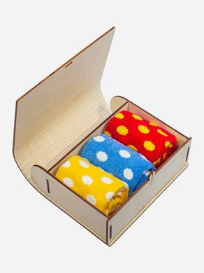 Подарунковий набір жіночих махрових шкарпеток Лана в дерев'яній коробці «Конфетті асорті» 3 пари 36-40 розмір, Разные цвета