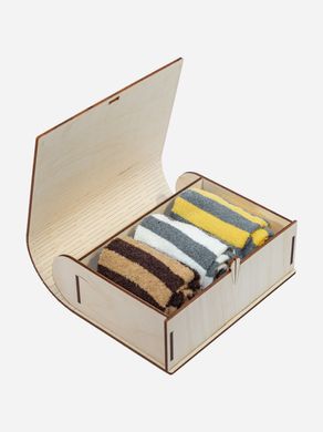Подарочный набор женских махровых носков Лана в деревянной шкатулке «Полоска ассорти» 3 пары 36-40 размер