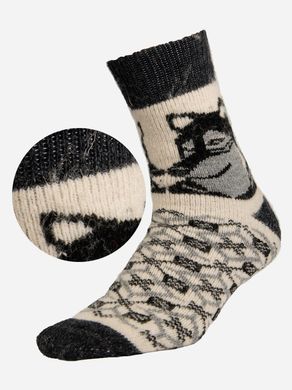 Вовняні шкарпетки високі чоловічі м'які теплі на зиму натуральні Лео Орнамент Вовк бежевого кольору, Бежевий