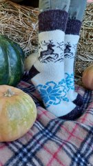 Натуральні шкарпетки жіночі вовняні теплі щільні з овечої вовни "Тепло Карпат" Орнамент сірого кольору, Рожевий